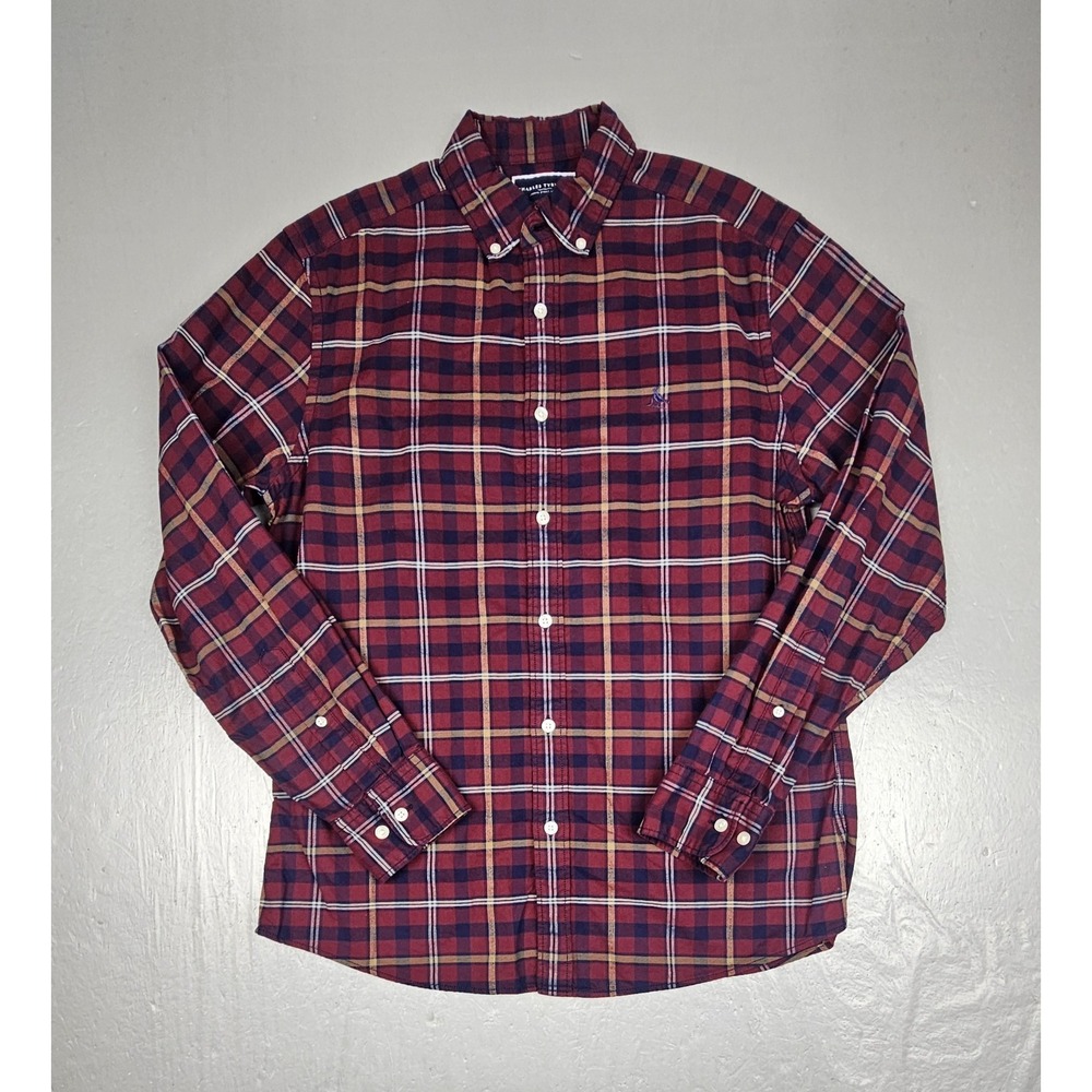 Charles Tyrwhitt Button Down Shirt Mens Medium Non Iron Slim Fit Maroon Plaid